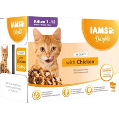 Корм для котят IAMS Delights с курицей, 12х85 г цена и информация | Консервы для кошек | pigu.lt