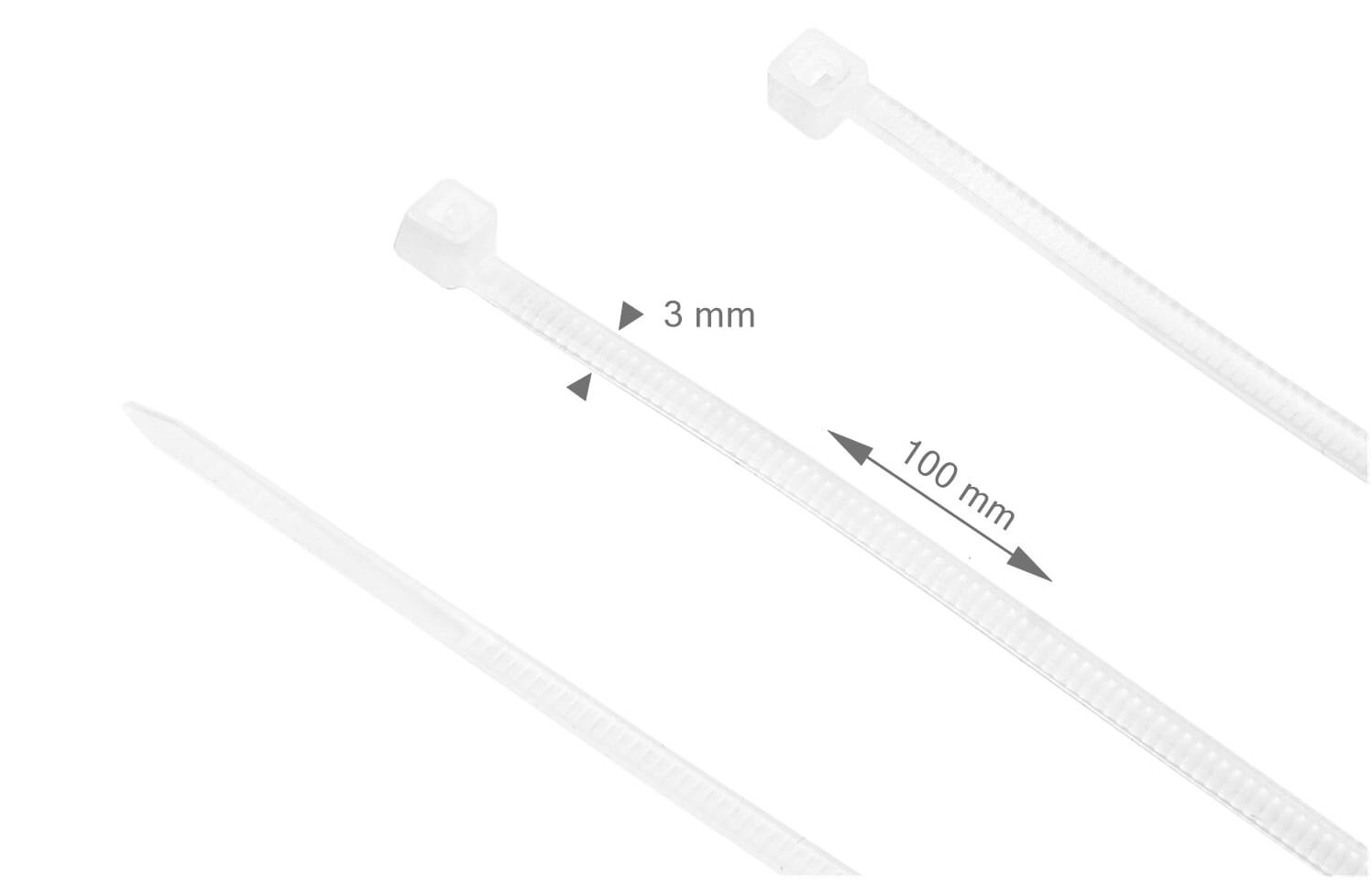 Kabelio kaklaraištis 3x100 mm, baltas, 100 vnt. kaina ir informacija | Tvirtinimo detalės | pigu.lt