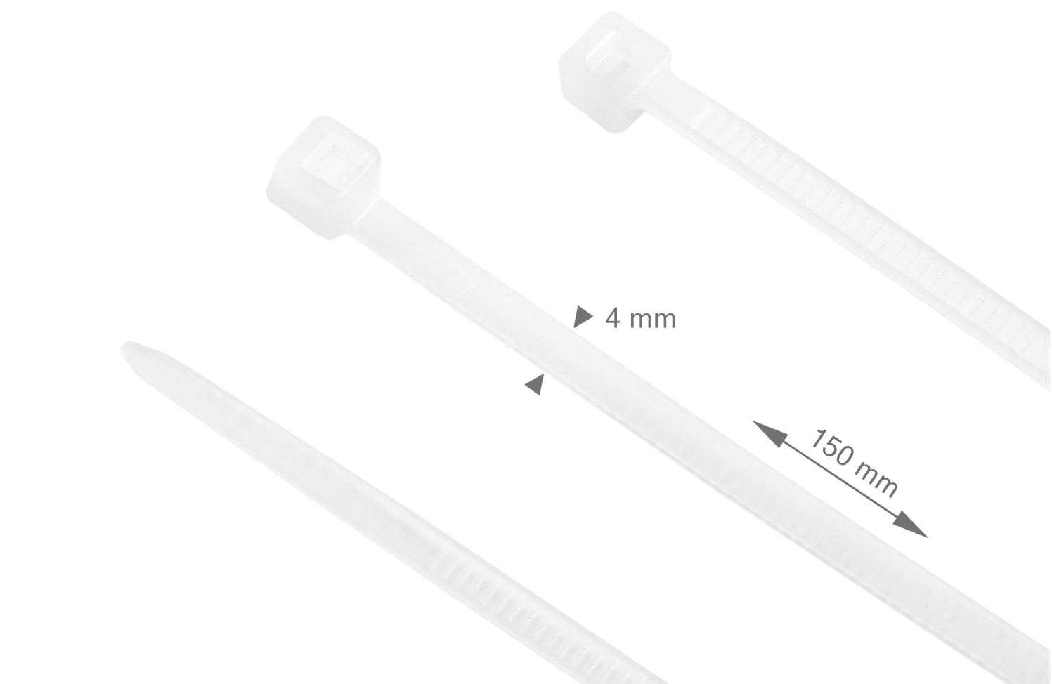 Kabelių raiščiai 4x150 mm, balti, 100 vnt. kaina ir informacija | Tvirtinimo detalės | pigu.lt