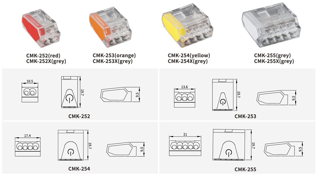Greito montavimo jungtis CMK-256 - laidams - 6x nuo 0,75 iki 2,5 mm² - 50 vnt. цена и информация | Tekstiliniai kabeliai ir elektros kaladėlės | pigu.lt