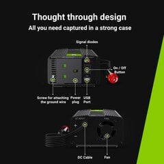 Green Cell Power Inverter 24V to 230V 150W|300W Modified sine wave UK PLUG kaina ir informacija | Įtampos keitikliai | pigu.lt