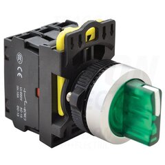 Поворотный переключатель со светодиодной подсветкой, двухпозиционный NYK3-SL21G зеленый цена и информация | Выключатели, розетки | pigu.lt