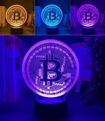 3D LED naktinė lemputė Bitcoin, įvairių spalvų, 1 vnt. kaina ir informacija | Dekoracijos šventėms | pigu.lt