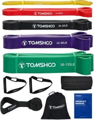 Комплект латексных лент для спорта Tomshoo, 5шт. цена и информация | Фитнес-резинки, гимнастические кольца | pigu.lt