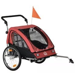 Sulankstomas 2 vietų vežimėlis Homcom, raudonas kaina ir informacija | Dviračių priekabos, vėžimėliai | pigu.lt