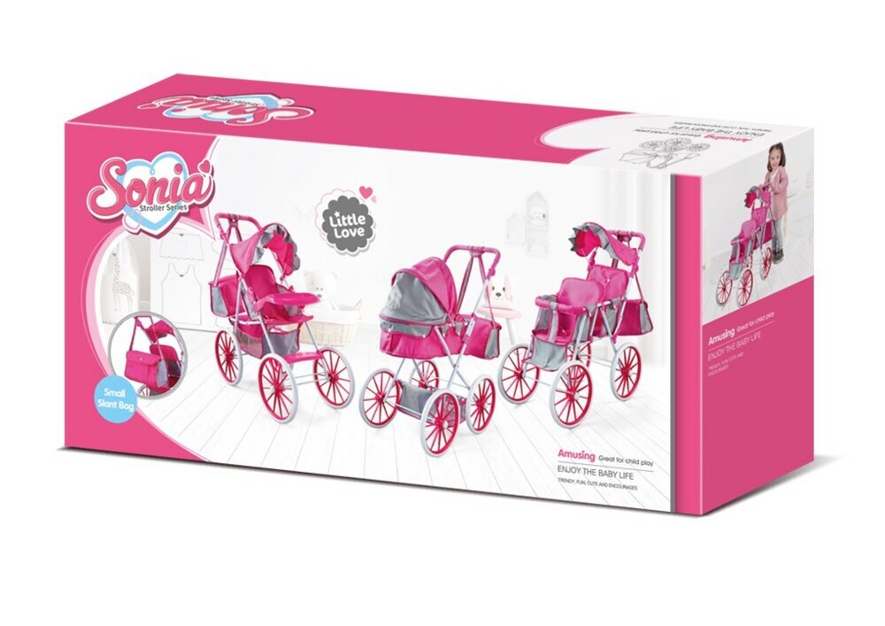 Lėlių vežimėlis su krepšiu Lean Toys, rožinis, 77x62x34 cm kaina ir informacija | Žaislai mergaitėms | pigu.lt