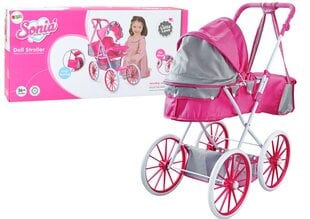 Lėlių vežimėlis su krepšiu Lean Toys, rožinis, 77x62x34 cm kaina ir informacija | Žaislai mergaitėms | pigu.lt