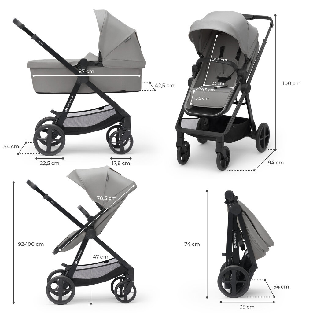 Prekė su pažeista pakuote. Universalus vežimėlis Kinderkraft 3in1 Newly, Moonlight Grey цена и информация | Prekės kūdikiams ir vaikų apranga su pažeista pakuote | pigu.lt