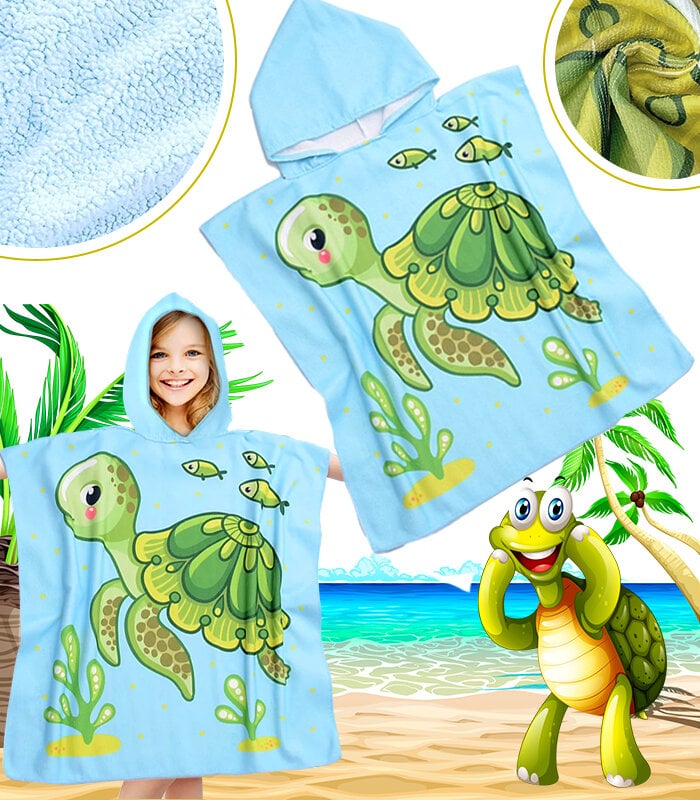 Vaikiškas paplūdimio rankšluostis- pončas su gobtuvu Vėžliukas, 60x90 cm цена и информация | Rankšluosčiai | pigu.lt