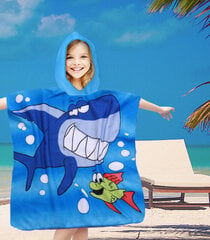 Vaikiškas paplūdimio rankšluostis- pončas su gobtuvu Mėlynasis Ryklys, 60x90 cm kaina ir informacija | Rankšluosčiai | pigu.lt