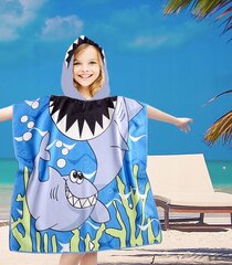 Vaikiškas paplūdimio rankšluostis- pončas su gobtuvu Ryklys, 60x90 cm kaina ir informacija | Rankšluosčiai | pigu.lt