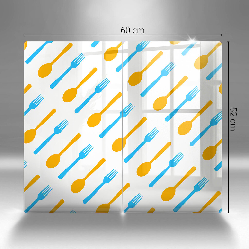 Stiklinė pjaustymo lenta Šakės ir šaukštai, 2x30x52 cm kaina ir informacija | Pjaustymo lentelės | pigu.lt