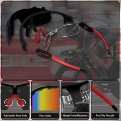 Спортивные солнцезащитные очки ROCKNIGHT HD, черная оправа/красная радужная линза цена и информация | Спортивные очки | pigu.lt
