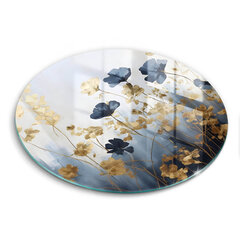 Stiklinė pjaustymo lenta Mėlynos ir auksinės gėlės, 30 cm kaina ir informacija | Pjaustymo lentelės | pigu.lt