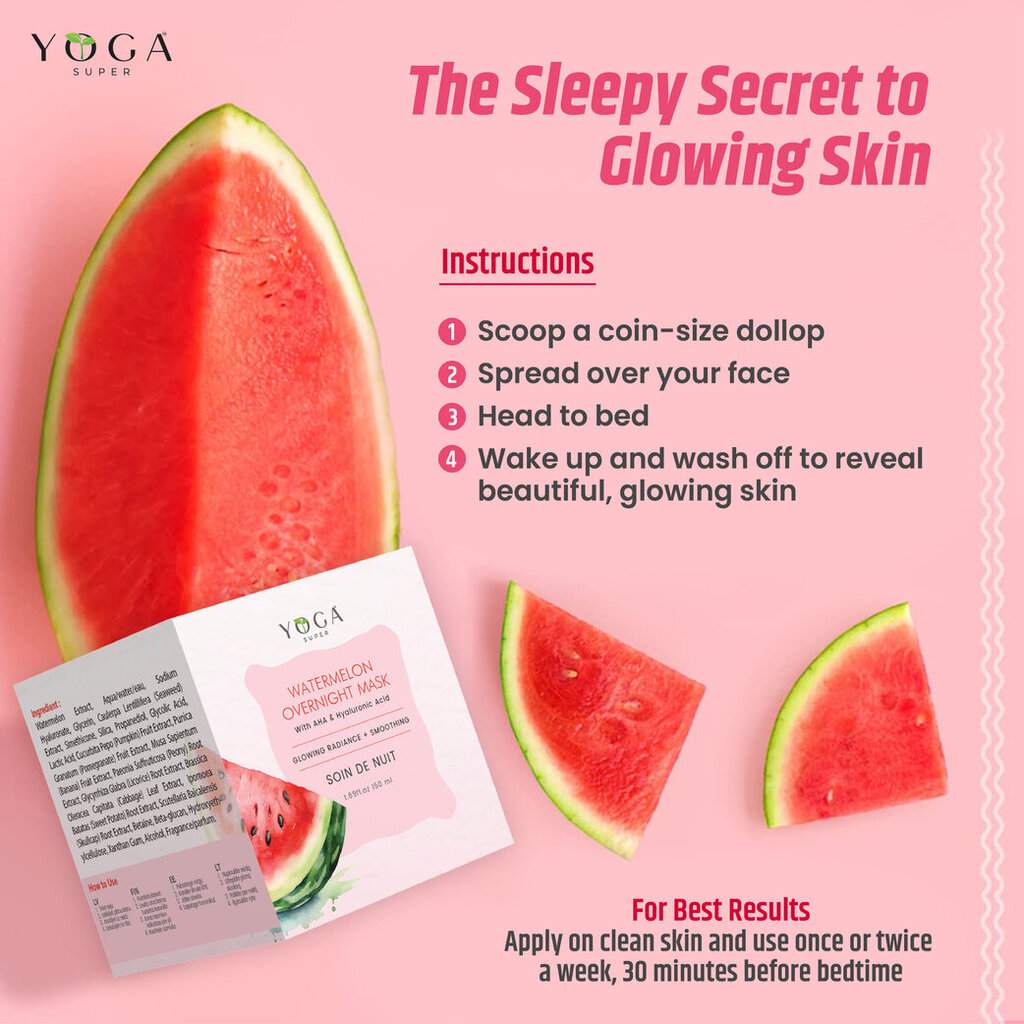 Naktinė veido kaukė Yoga super Watermelon glow AHA kaina ir informacija | Veido aliejai, serumai | pigu.lt