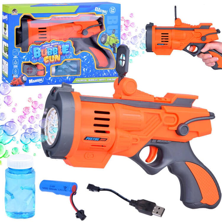 Įkraunamas muilo burbulų pistoletas, oranžinis, 27x13.5x5 cm kaina ir informacija | Vandens, smėlio ir paplūdimio žaislai | pigu.lt