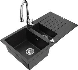 Granitinė virtuvinė plautuvė Mexen Matias su maišytuvu ir sifonu, Metallic black/Silver/Chrome kaina ir informacija | Virtuvinės plautuvės | pigu.lt