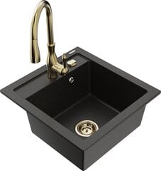 Granitinė virtuvinė plautuvė Mexen Vito su maišytuvu ir sifonu, Metallic black/gold+Gold цена и информация | Раковины на кухню | pigu.lt