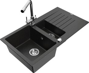 Granitinė virtuvinė plautuvė Mexen Matias su maišytuvu ir sifonu, Metallic black/Silver/Chrome kaina ir informacija | Virtuvinės plautuvės | pigu.lt