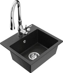 Granitinė virtuvinė plautuvė Mexen Milo su maišytuvu ir sifonu, Metallic black/silver+Chrome цена и информация | Раковины на кухню | pigu.lt