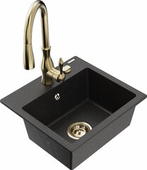 Granitinė virtuvinė plautuvė Mexen Milo su maišytuvu ir sifonu, Metallic black/silver+Gold цена и информация | Раковины на кухню | pigu.lt