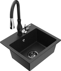 Granitinė virtuvinė plautuvė Mexen Milo su maišytuvu ir sifonu, Metallic black/Silver/Black kaina ir informacija | Virtuvinės plautuvės | pigu.lt