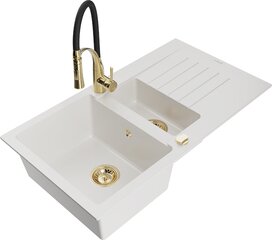 Granitinė virtuvinė plautuvė Mexen Matias su maišytuvu ir sifonu, White+Black/Gold цена и информация | Раковины на кухню | pigu.lt