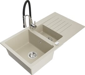 Granitinė virtuvinė plautuvė Mexen Matias su maišytuvu ir sifonu, Beige/Black/Chrome kaina ir informacija | Virtuvinės plautuvės | pigu.lt