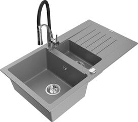 Granitinė virtuvinė plautuvė Mexen Matias su maišytuvu ir sifonu, Grey+Black/Chrome цена и информация | Раковины на кухню | pigu.lt