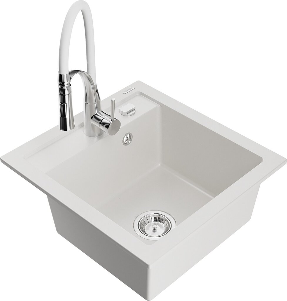 Granitinė virtuvinė plautuvė Mexen Vito su maišytuvu ir sifonu, White+White/Chrome kaina ir informacija | Virtuvinės plautuvės | pigu.lt