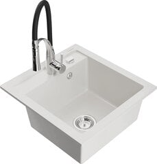 Granitinė virtuvinė plautuvė Mexen Vito su maišytuvu ir sifonu, White+Black/Chrome kaina ir informacija | Virtuvinės plautuvės | pigu.lt