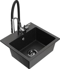 Granitinė virtuvinė plautuvė Mexen Milo su maišytuvu ir sifonu, Metallic black/Silver/Black/Chrome kaina ir informacija | Virtuvinės plautuvės | pigu.lt