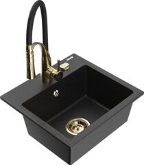 Granitinė virtuvinė plautuvė Mexen Milo su maišytuvu ir sifonu, Metallic black/Silver/Black/Gold kaina ir informacija | Virtuvinės plautuvės | pigu.lt