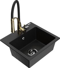 Granitinė virtuvinė plautuvė Mexen Milo su maišytuvu ir sifonu, Black+Black/Gold цена и информация | Раковины на кухню | pigu.lt