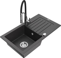 Granitinė virtuvinė plautuvė Mexen Pablo su maišytuvu ir sifonu, Black granite/Black/Chrome kaina ir informacija | Virtuvinės plautuvės | pigu.lt