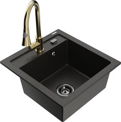 Granitinė virtuvinė plautuvė Mexen Vito su maišytuvu ir sifonu, Metallic black/gold+Gold kaina ir informacija | Virtuvinės plautuvės | pigu.lt