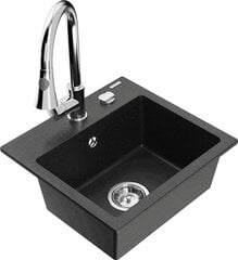 Granitinė virtuvinė plautuvė Mexen Milo su maišytuvu ir sifonu, Metallic black/silver+Chrome цена и информация | Раковины на кухню | pigu.lt