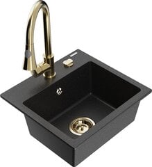 Granitinė virtuvinė plautuvė Mexen Milo su maišytuvu ir sifonu, Metallic black/Silver/Gold kaina ir informacija | Virtuvinės plautuvės | pigu.lt