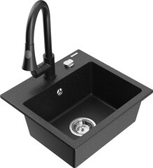 Granitinė virtuvinė plautuvė Mexen Milo su maišytuvu ir sifonu, Metallic black/Silver/Black kaina ir informacija | Virtuvinės plautuvės | pigu.lt