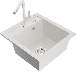 Granitinė virtuvinė plautuvė Mexen Vito su maišytuvu ir sifonu, White+White/Chrome kaina ir informacija | Virtuvinės plautuvės | pigu.lt