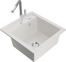 Granitinė virtuvinė plautuvė Mexen Vito su maišytuvu ir sifonu, White+Grey/Chrome kaina ir informacija | Virtuvinės plautuvės | pigu.lt