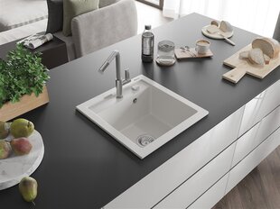 Granitinė virtuvinė plautuvė Mexen Vito su maišytuvu ir sifonu, White+Grey/Chrome kaina ir informacija | Virtuvinės plautuvės | pigu.lt