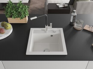 Granitinė virtuvinė plautuvė Mexen Vito su maišytuvu ir sifonu, White+Black/Chrome kaina ir informacija | Virtuvinės plautuvės | pigu.lt