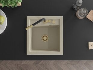 Granitinė virtuvinė plautuvė Mexen Vito su maišytuvu ir sifonu, Beige/Black/Gold kaina ir informacija | Virtuvinės plautuvės | pigu.lt