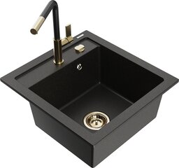 Granitinė virtuvinė plautuvė Mexen Vito su maišytuvu ir sifonu, Metallic black/gold+Black/Gold kaina ir informacija | Virtuvinės plautuvės | pigu.lt