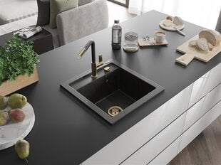 Granitinė virtuvinė plautuvė Mexen Vito su maišytuvu ir sifonu, Metallic black/gold+Black/Gold kaina ir informacija | Virtuvinės plautuvės | pigu.lt