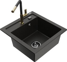 Granitinė virtuvinė plautuvė Mexen Vito su maišytuvu ir sifonu, Metallic black/gold+Black/Gold kaina ir informacija | Virtuvinės plautuvės | pigu.lt