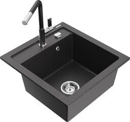 Granitinė virtuvinė plautuvė Mexen Vito su maišytuvu ir sifonu, Black granite/Black/Chrome kaina ir informacija | Virtuvinės plautuvės | pigu.lt