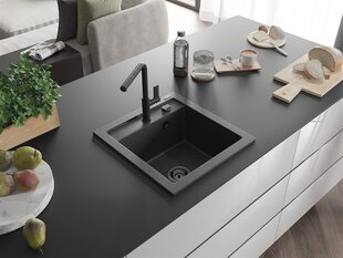 Granitinė virtuvinė plautuvė Mexen Vito su maišytuvu ir sifonu, Black granite+Black цена и информация | Раковины на кухню | pigu.lt