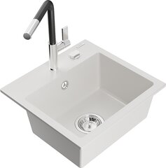 Granitinė virtuvinė plautuvė Mexen Milo su maišytuvu ir sifonu, White+Black/Chrome kaina ir informacija | Virtuvės plautuvės | pigu.lt